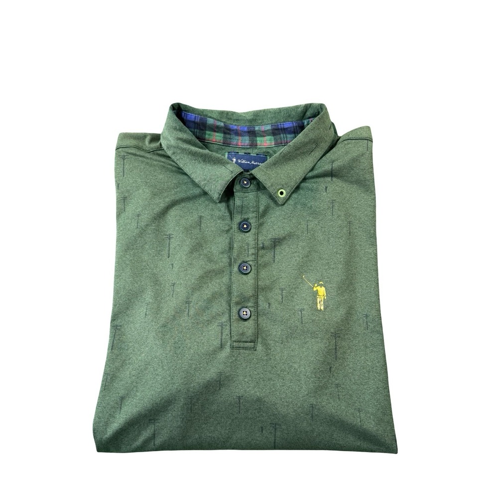 William Murray Green Power Line AOP Performance S/S Athletic Polo Shirt Size M